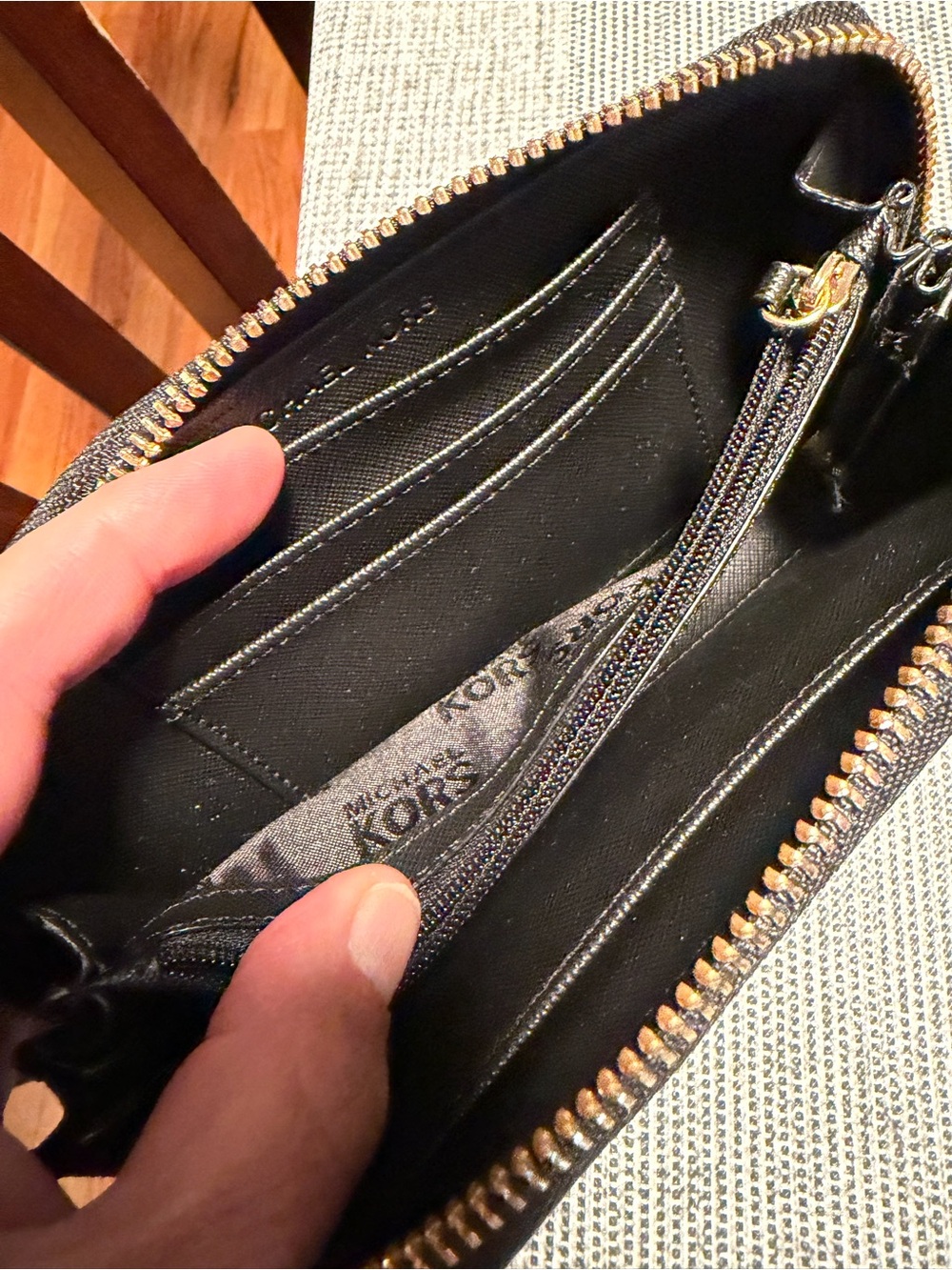 Michael Kors Black Pebbled Leather Zip-Around Wallet with Gold Plate - Picture 10 of 10